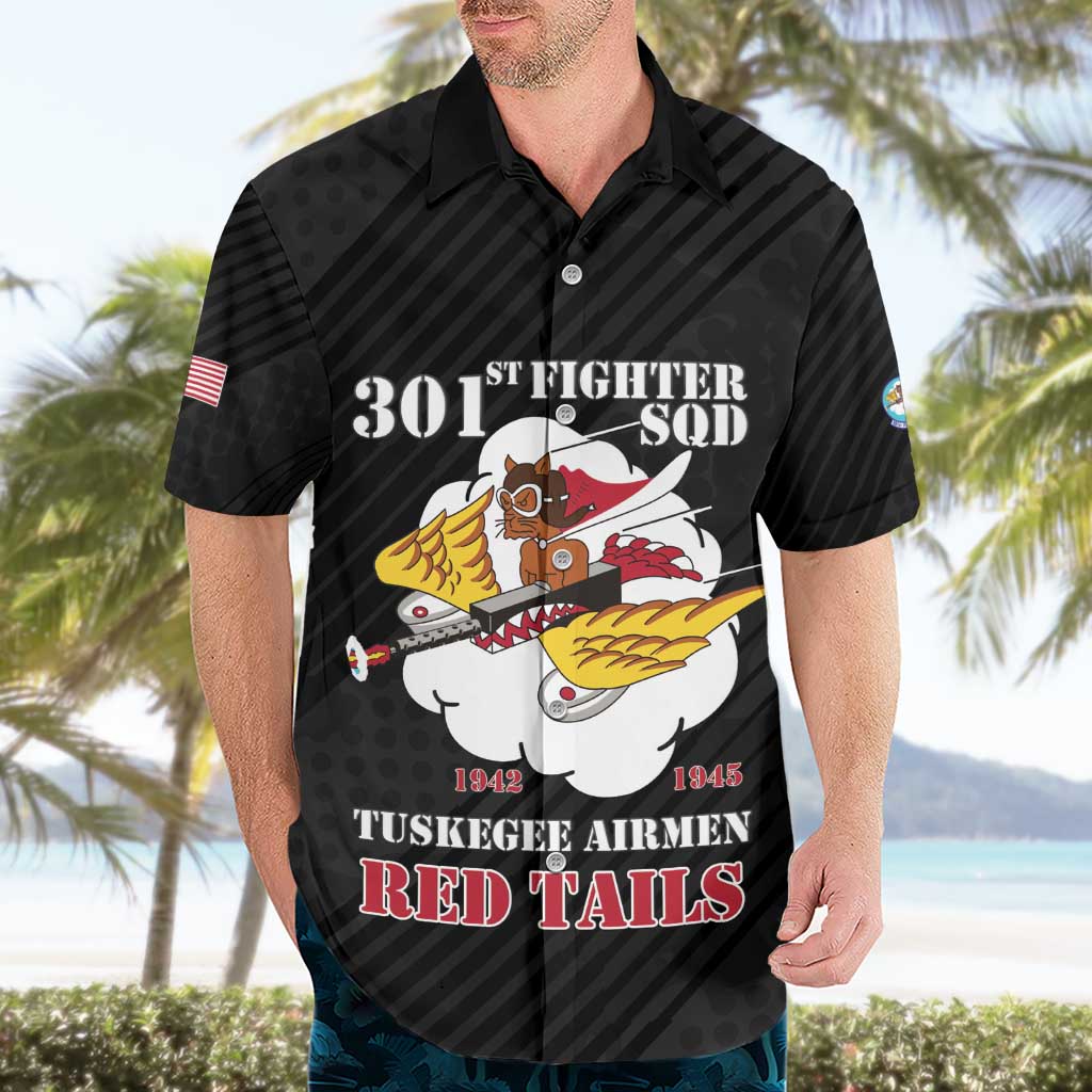 Personalized Tuskegee Airmen Red Tails Hawaiian Shirt 301st Fighter Squadron - Black - Wonder Print Shop