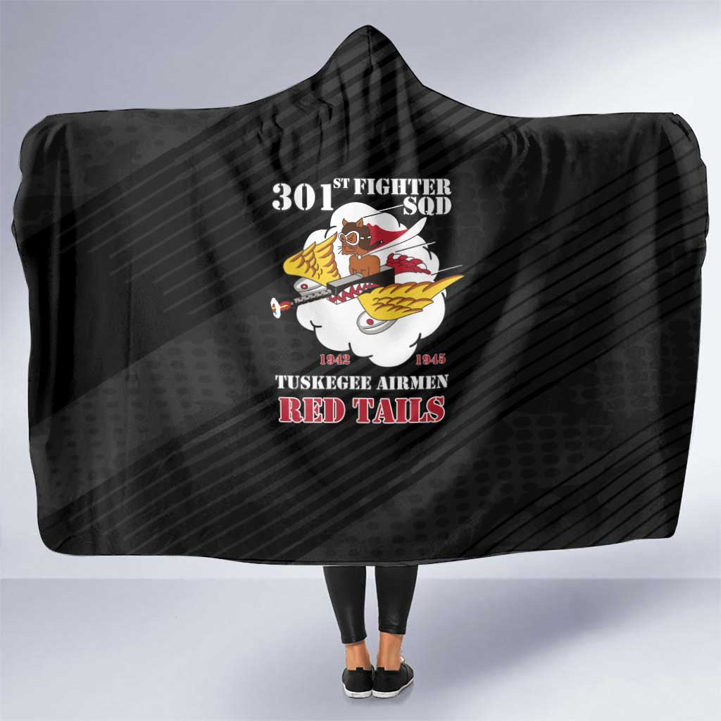 Tuskegee Airmen Red Tails Hooded Blanket 301st Fighter Squadron - Black - Wonder Print Shop