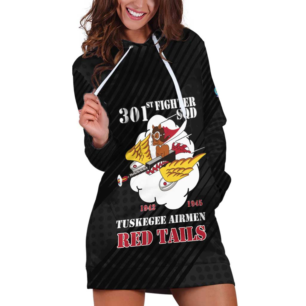 Personalized Tuskegee Airmen Red Tails Hoodie Dress 301st Fighter Squadron - Black - Wonder Print Shop