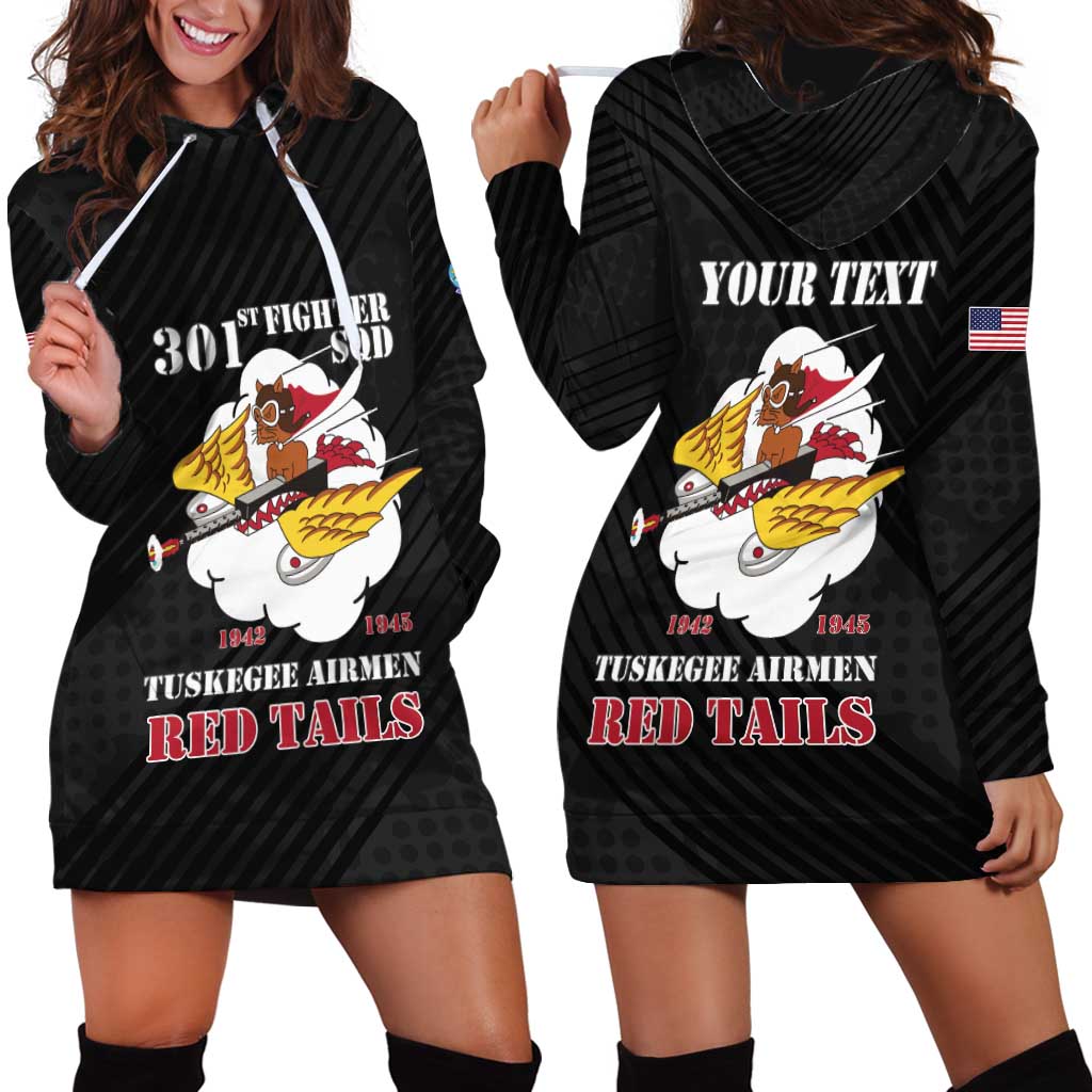Personalized Tuskegee Airmen Red Tails Hoodie Dress 301st Fighter Squadron - Black - Wonder Print Shop