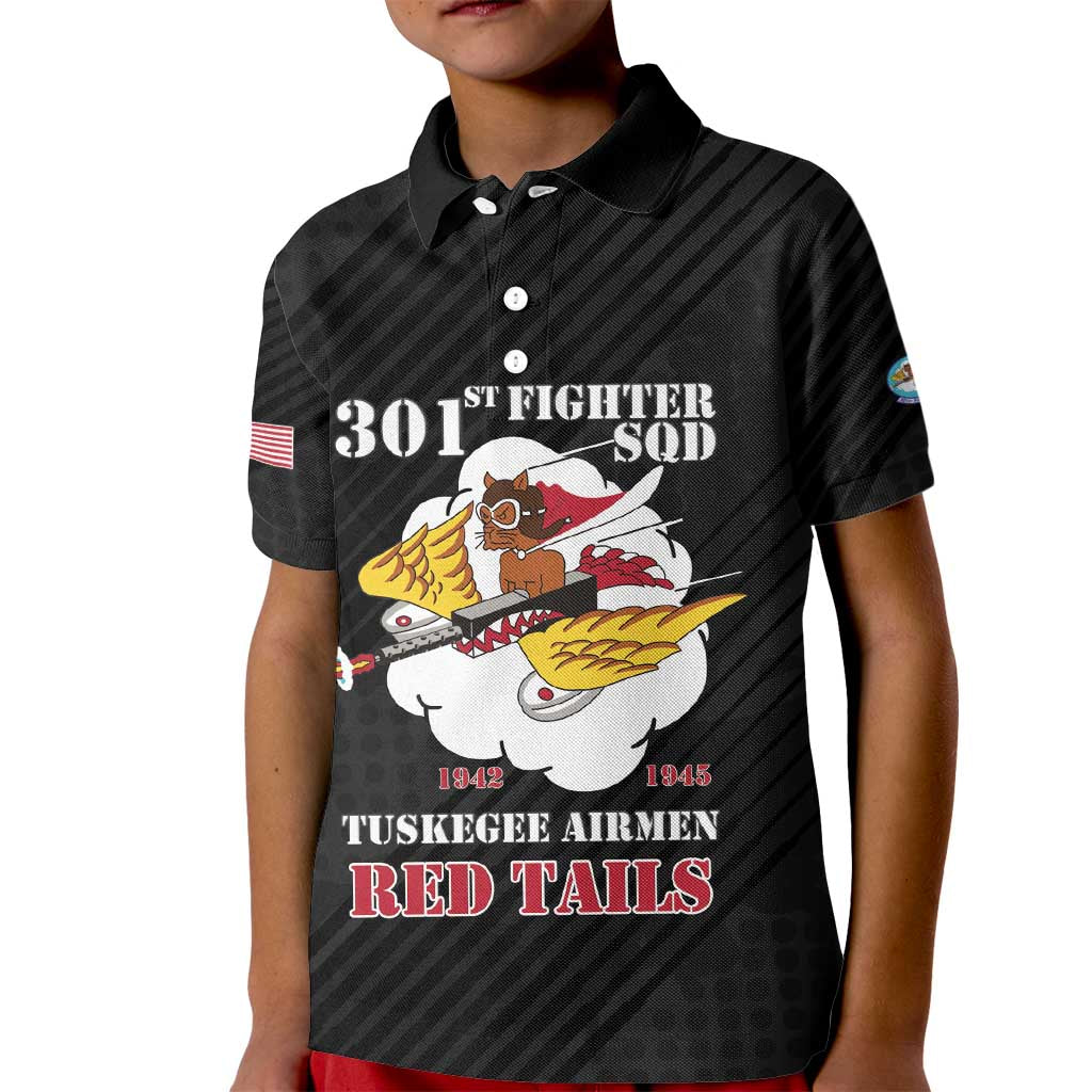 Personalized Tuskegee Airmen Red Tails Kid Polo Shirt 301st Fighter Squadron - Black - Wonder Print Shop