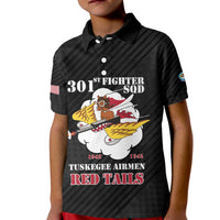 Personalized Tuskegee Airmen Red Tails Kid Polo Shirt 301st Fighter Squadron - Black - Wonder Print Shop
