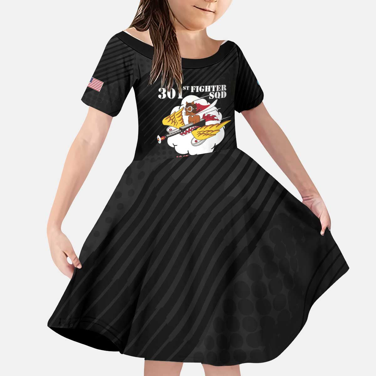 Personalized Tuskegee Airmen Red Tails Kid Short Sleeve Dress 301st Fighter Squadron - Black - Wonder Print Shop