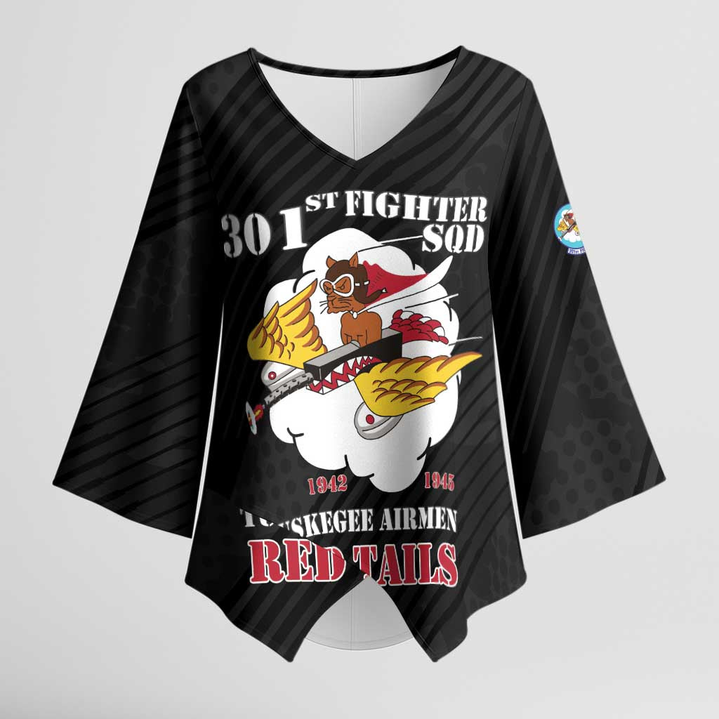 Personalized Tuskegee Airmen Red Tails Kimono Sleeve Blouse 301st Fighter Squadron - Black - Wonder Print Shop