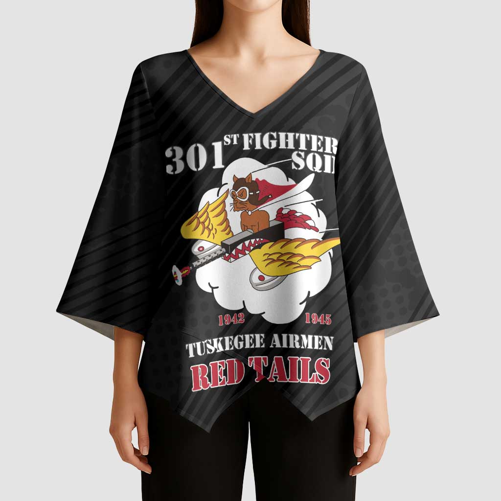 Personalized Tuskegee Airmen Red Tails Kimono Sleeve Blouse 301st Fighter Squadron - Black - Wonder Print Shop