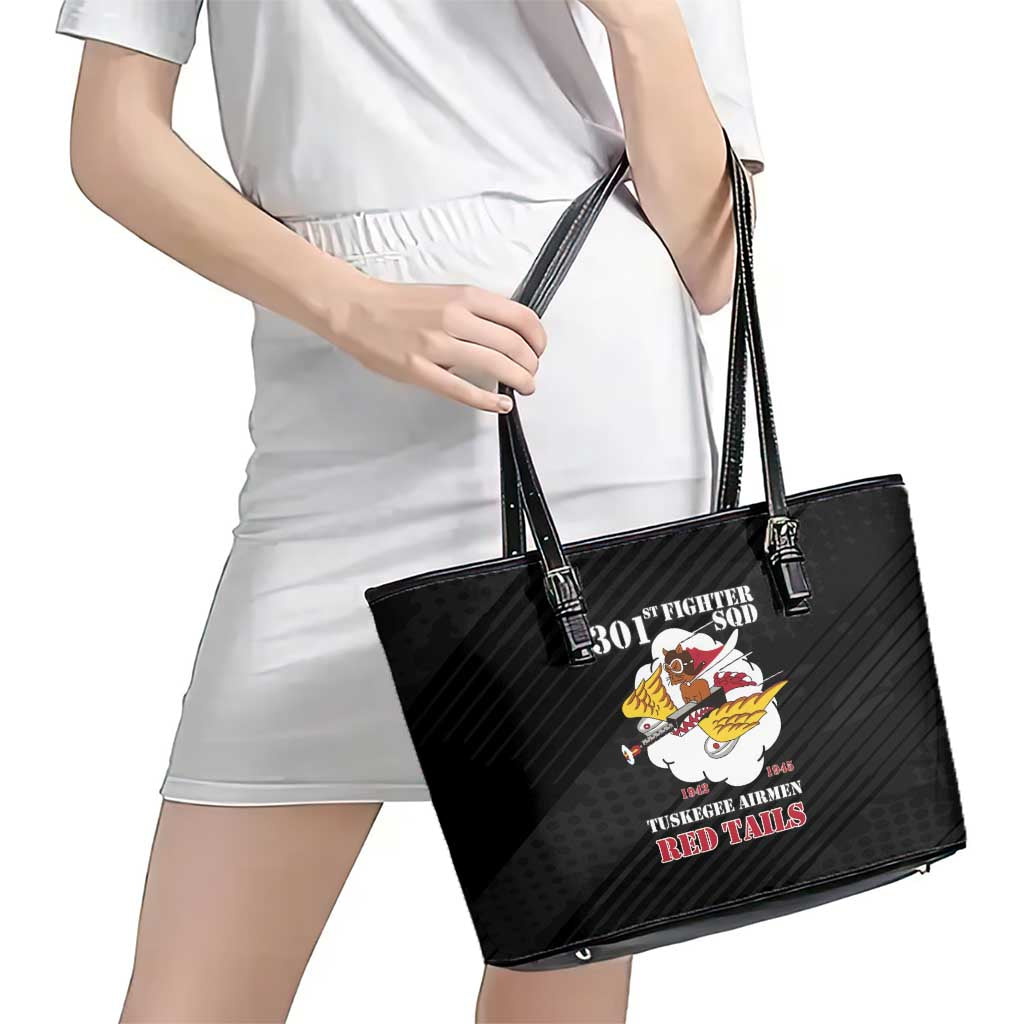 Tuskegee Airmen Red Tails Leather Tote Bag 301st Fighter Squadron - Black - Wonder Print Shop
