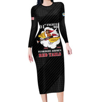 Personalized Tuskegee Airmen Red Tails Long Sleeve Bodycon Dress 301st Fighter Squadron - Black - Wonder Print Shop
