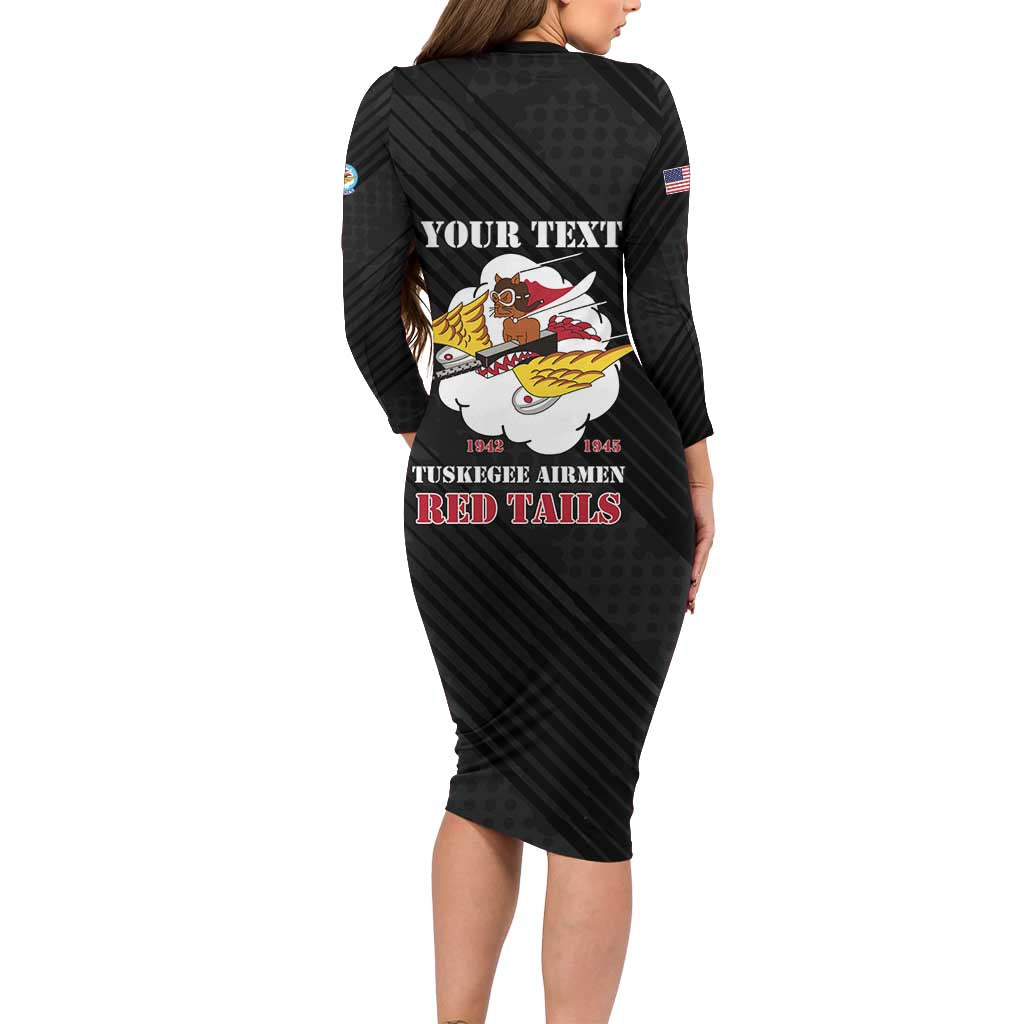 Personalized Tuskegee Airmen Red Tails Long Sleeve Bodycon Dress 301st Fighter Squadron - Black - Wonder Print Shop