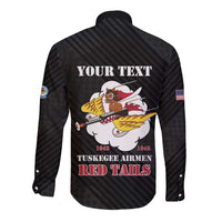 Personalized Tuskegee Airmen Red Tails Long Sleeve Button Shirt 301st Fighter Squadron - Black - Wonder Print Shop