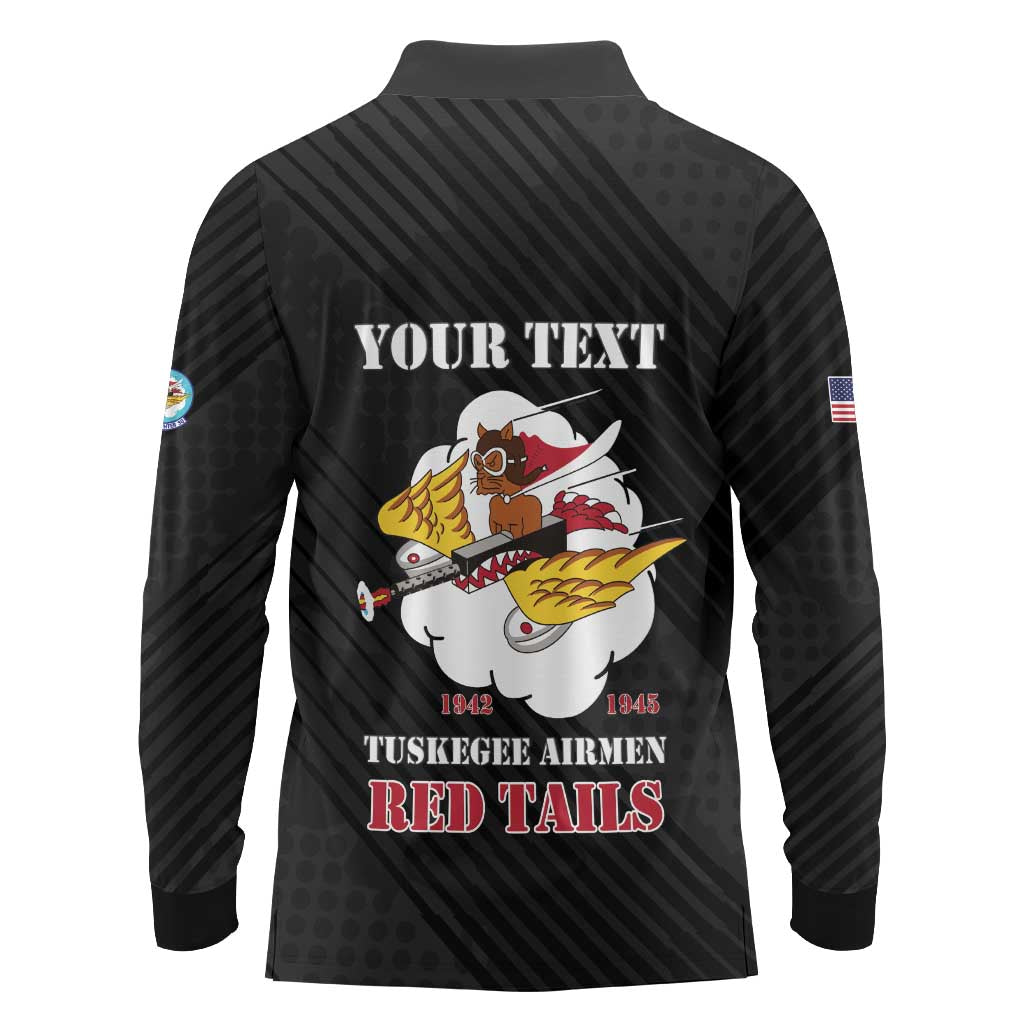 Personalized Tuskegee Airmen Red Tails Long Sleeve Polo Shirt 301st Fighter Squadron - Black - Wonder Print Shop