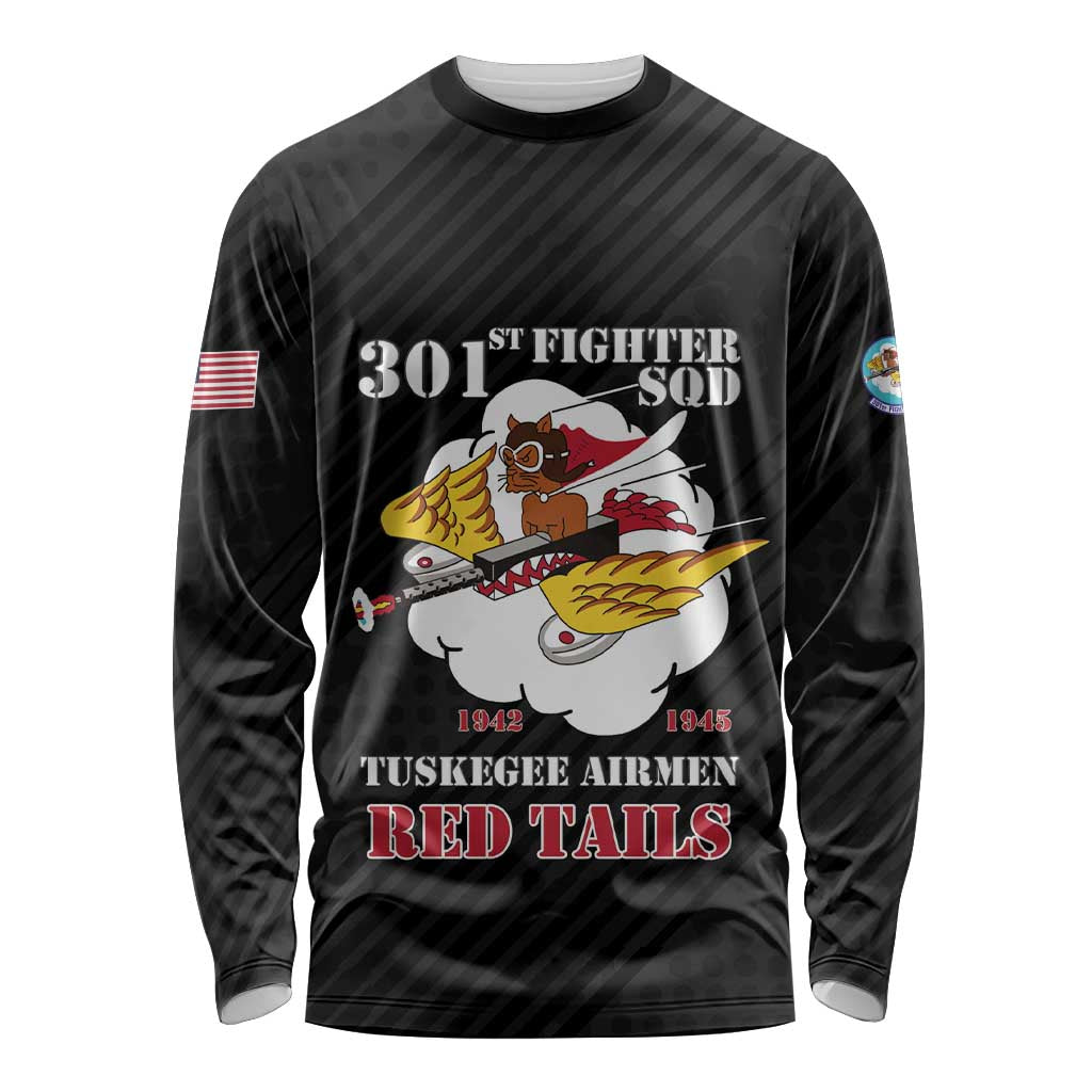 Personalized Tuskegee Airmen Red Tails Long Sleeve Shirt 301st Fighter Squadron - Black - Wonder Print Shop
