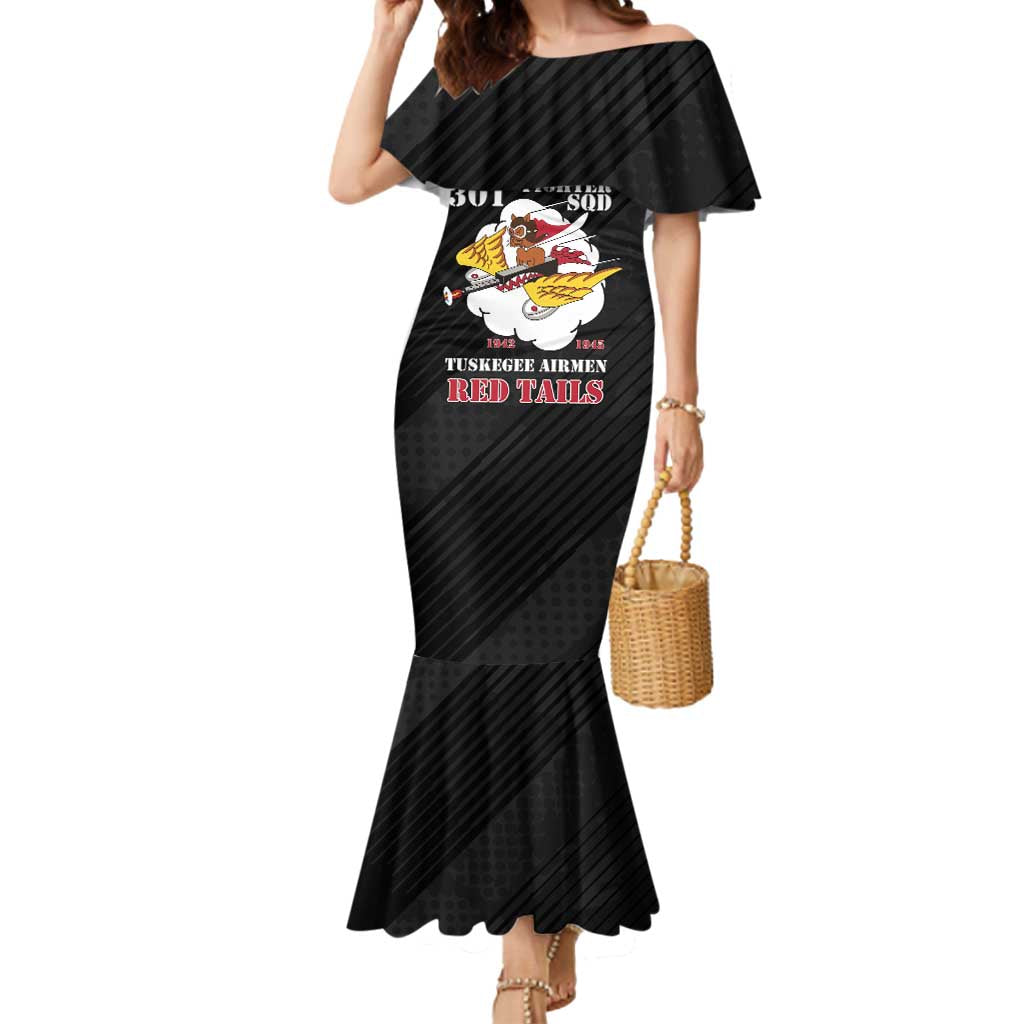 Personalized Tuskegee Airmen Red Tails Mermaid Dress 301st Fighter Squadron - Black - Wonder Print Shop