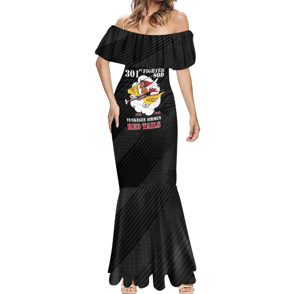 Personalized Tuskegee Airmen Red Tails Mermaid Dress 301st Fighter Squadron - Black - Wonder Print Shop