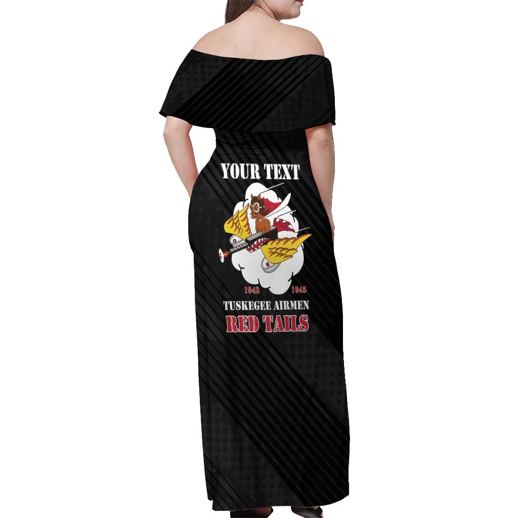 Personalized Tuskegee Airmen Red Tails Off Shoulder Maxi Dress 301st Fighter Squadron - Black - Wonder Print Shop