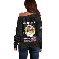 Personalized Tuskegee Airmen Red Tails Off Shoulder Sweater 301st Fighter Squadron - Black - Wonder Print Shop