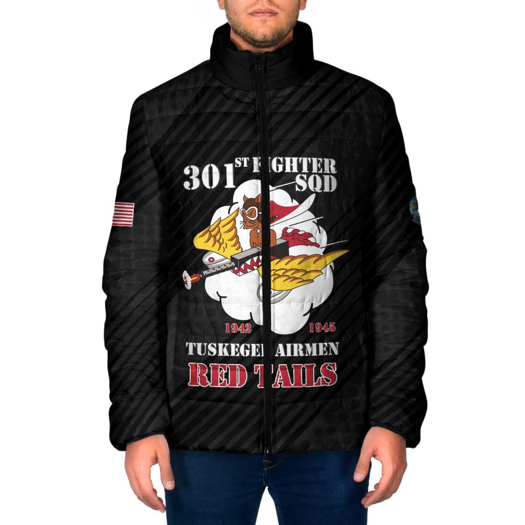 Personalized Tuskegee Airmen Red Tails Padded Jacket 301st Fighter Squadron - Black - Wonder Print Shop
