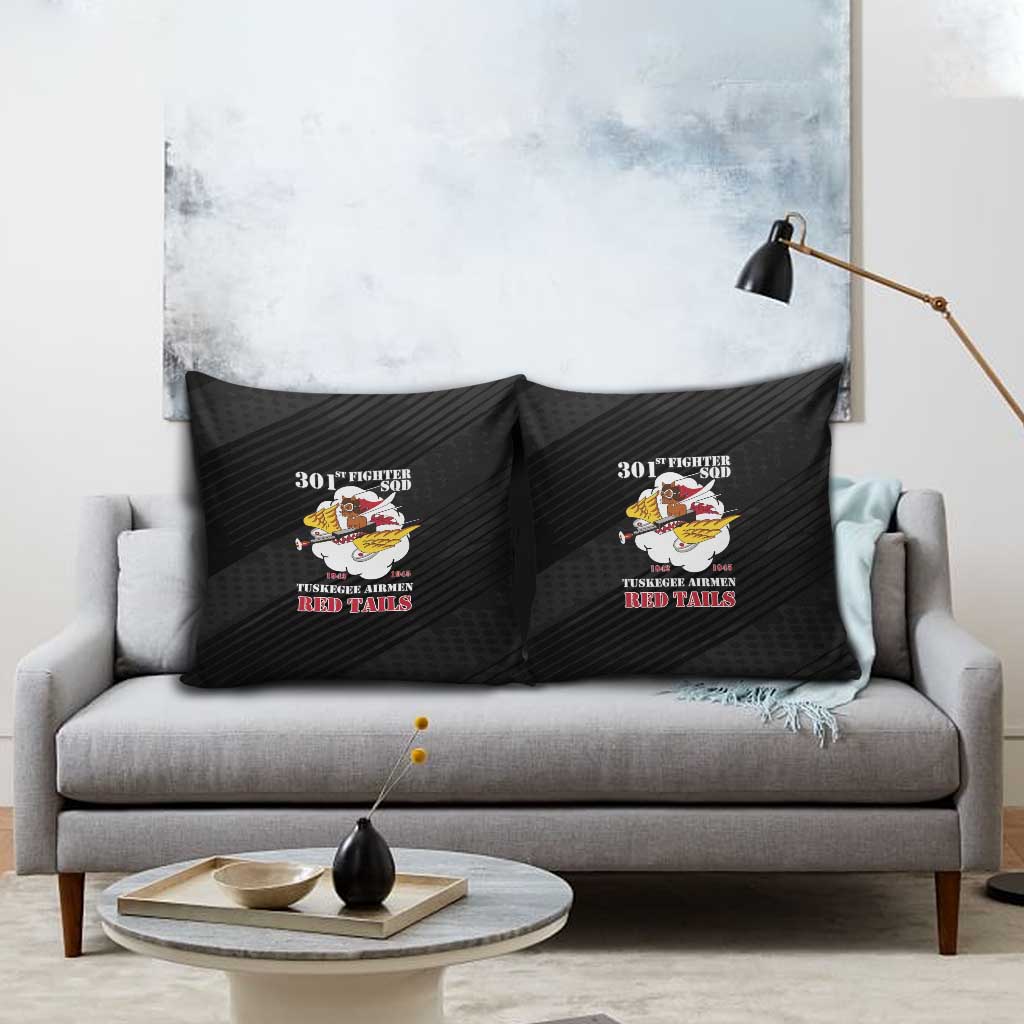 Tuskegee Airmen Red Tails Pillow Cover 301st Fighter Squadron - Black - Wonder Print Shop