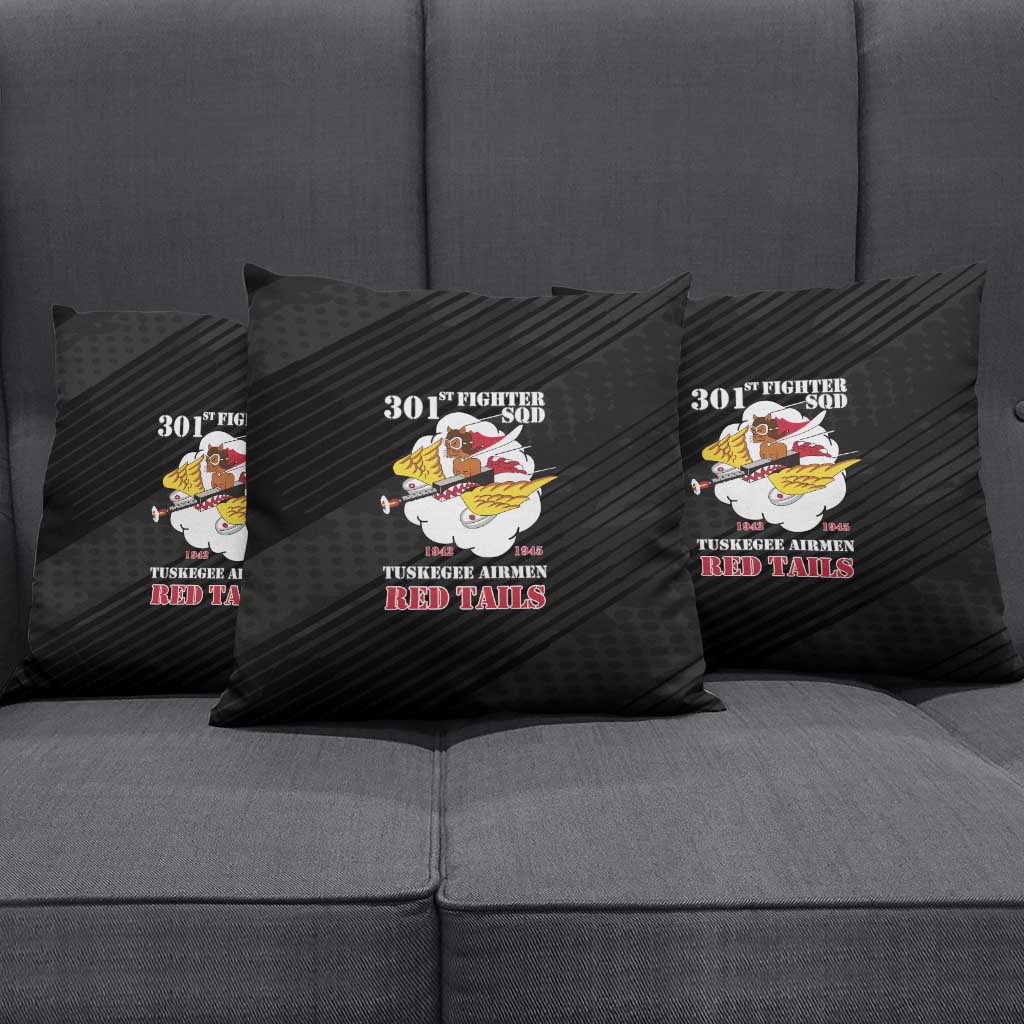 Tuskegee Airmen Red Tails Pillow Cover 301st Fighter Squadron - Black - Wonder Print Shop