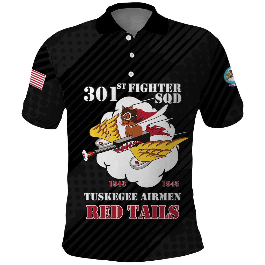 Personalized Tuskegee Airmen Red Tails Polo Shirt 301st Fighter Squadron - Black - Wonder Print Shop