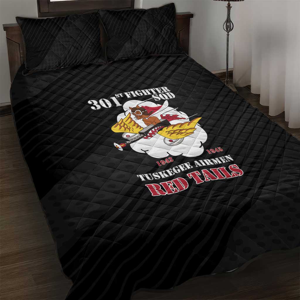 Tuskegee Airmen Red Tails Quilt Bed Set 301st Fighter Squadron - Black - Wonder Print Shop