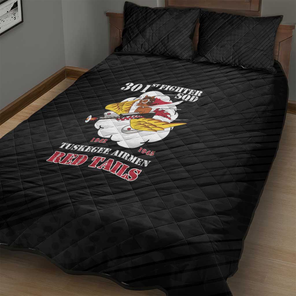 Tuskegee Airmen Red Tails Quilt Bed Set 301st Fighter Squadron - Black - Wonder Print Shop