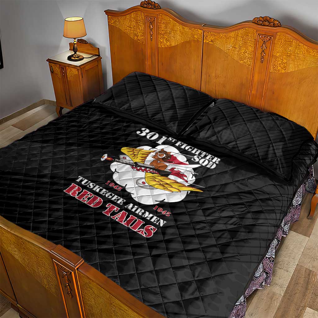 Tuskegee Airmen Red Tails Quilt Bed Set 301st Fighter Squadron - Black - Wonder Print Shop
