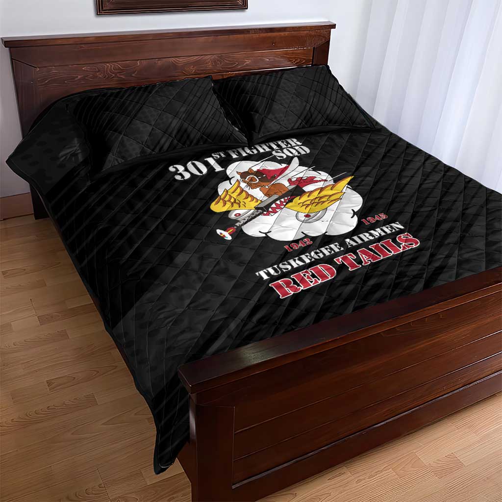 Tuskegee Airmen Red Tails Quilt Bed Set 301st Fighter Squadron - Black - Wonder Print Shop