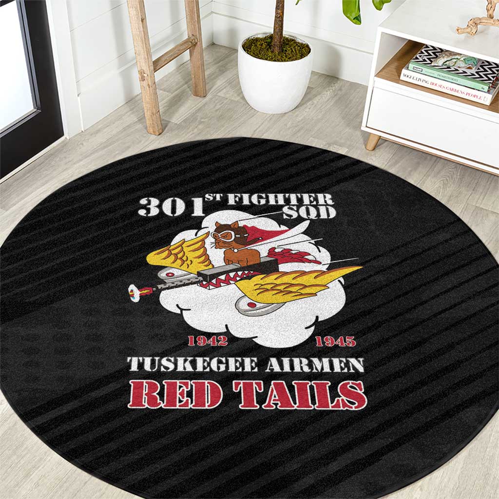 Tuskegee Airmen Red Tails Round Carpet 301st Fighter Squadron - Black - Wonder Print Shop