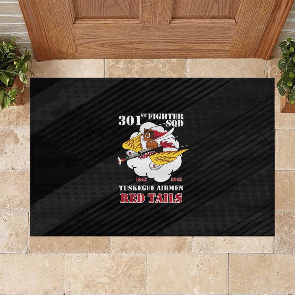 Tuskegee Airmen Red Tails Rubber Doormat 301st Fighter Squadron - Black - Wonder Print Shop