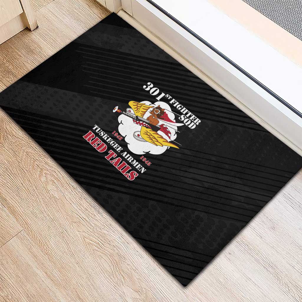 Tuskegee Airmen Red Tails Rubber Doormat 301st Fighter Squadron - Black - Wonder Print Shop