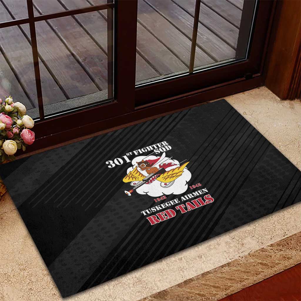Tuskegee Airmen Red Tails Rubber Doormat 301st Fighter Squadron - Black - Wonder Print Shop