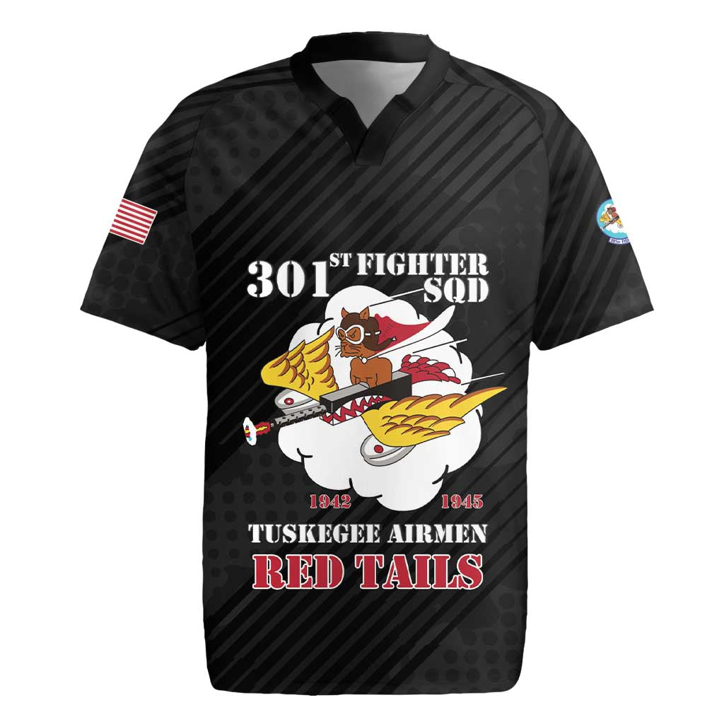 Personalized Tuskegee Airmen Red Tails Rugby Jersey 301st Fighter Squadron - Black - Wonder Print Shop