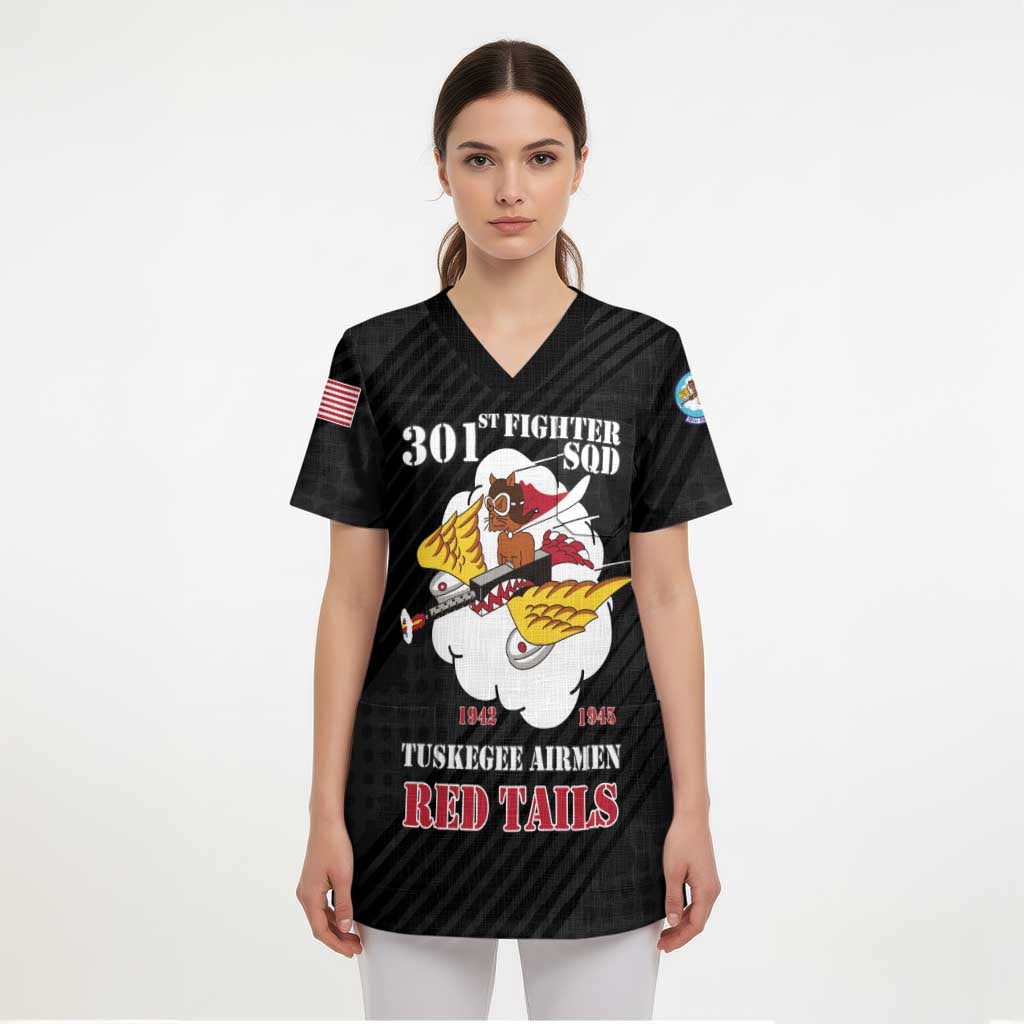 Personalized Tuskegee Airmen Red Tails Scrub Top 301st Fighter Squadron - Black - Wonder Print Shop