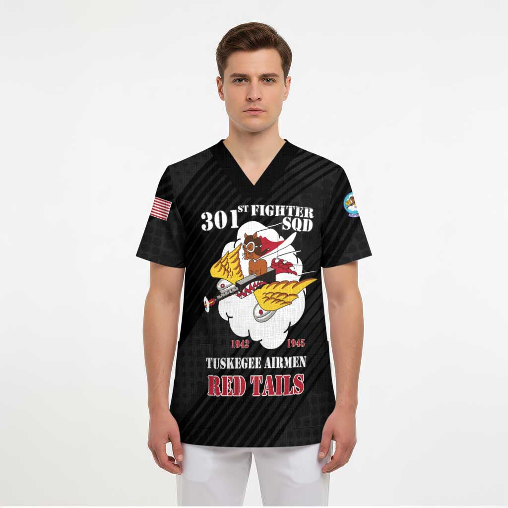 Personalized Tuskegee Airmen Red Tails Scrub Top 301st Fighter Squadron - Black - Wonder Print Shop