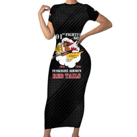 Personalized Tuskegee Airmen Red Tails Short Sleeve Bodycon Dress 301st Fighter Squadron - Black - Wonder Print Shop