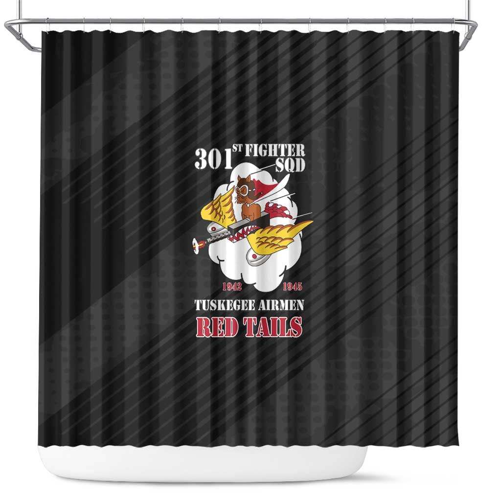 Tuskegee Airmen Red Tails Shower Curtain 301st Fighter Squadron - Black - Wonder Print Shop