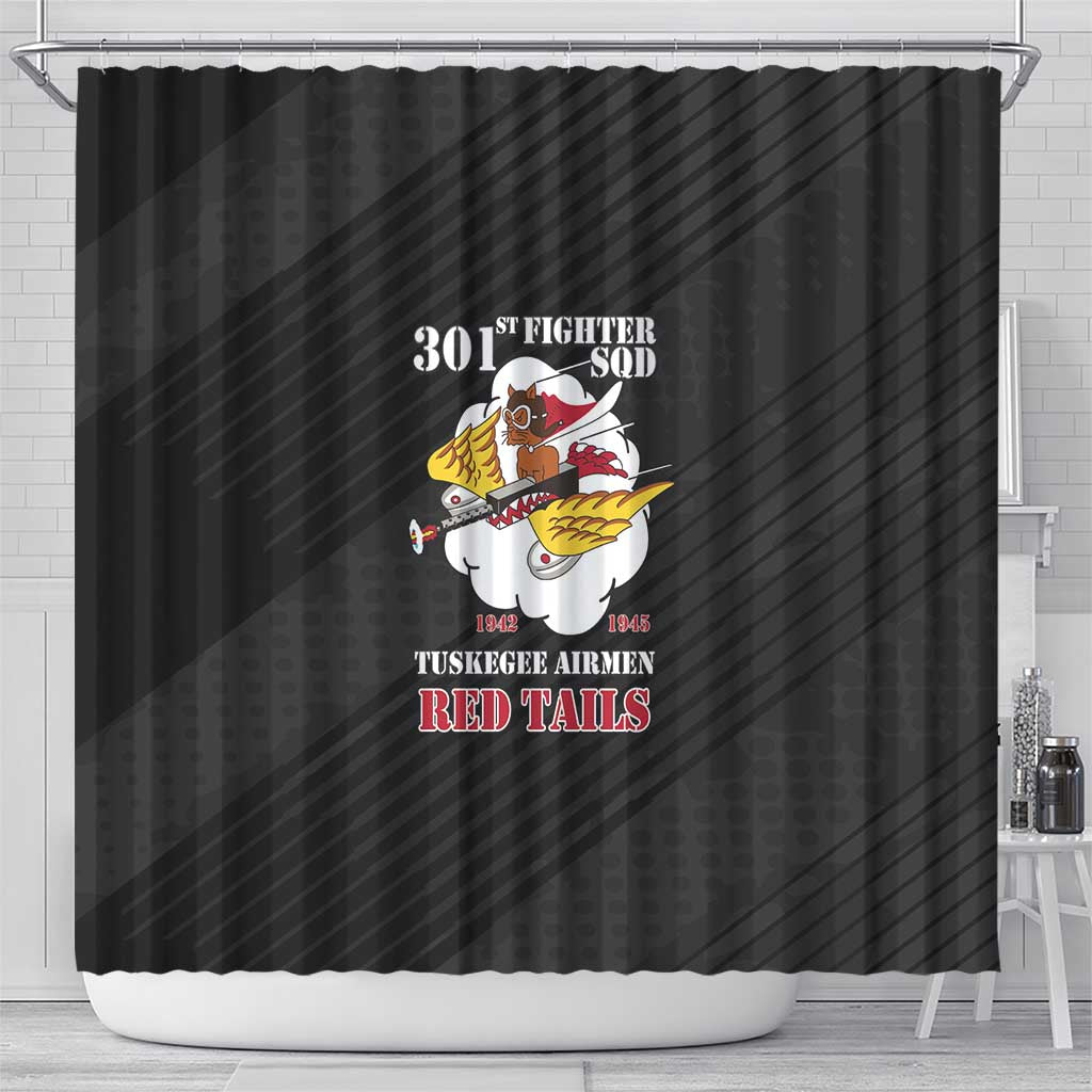 Tuskegee Airmen Red Tails Shower Curtain 301st Fighter Squadron - Black - Wonder Print Shop