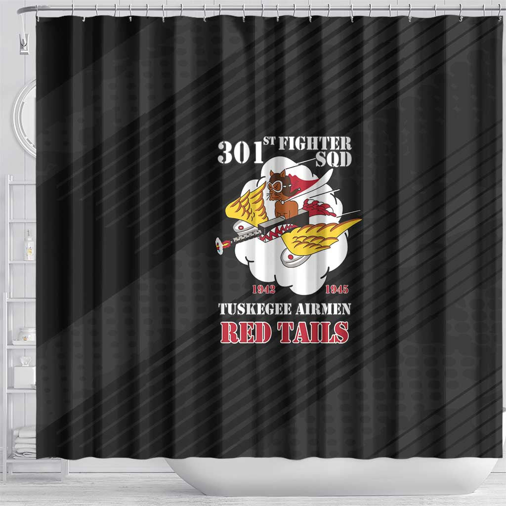 Tuskegee Airmen Red Tails Shower Curtain 301st Fighter Squadron - Black - Wonder Print Shop