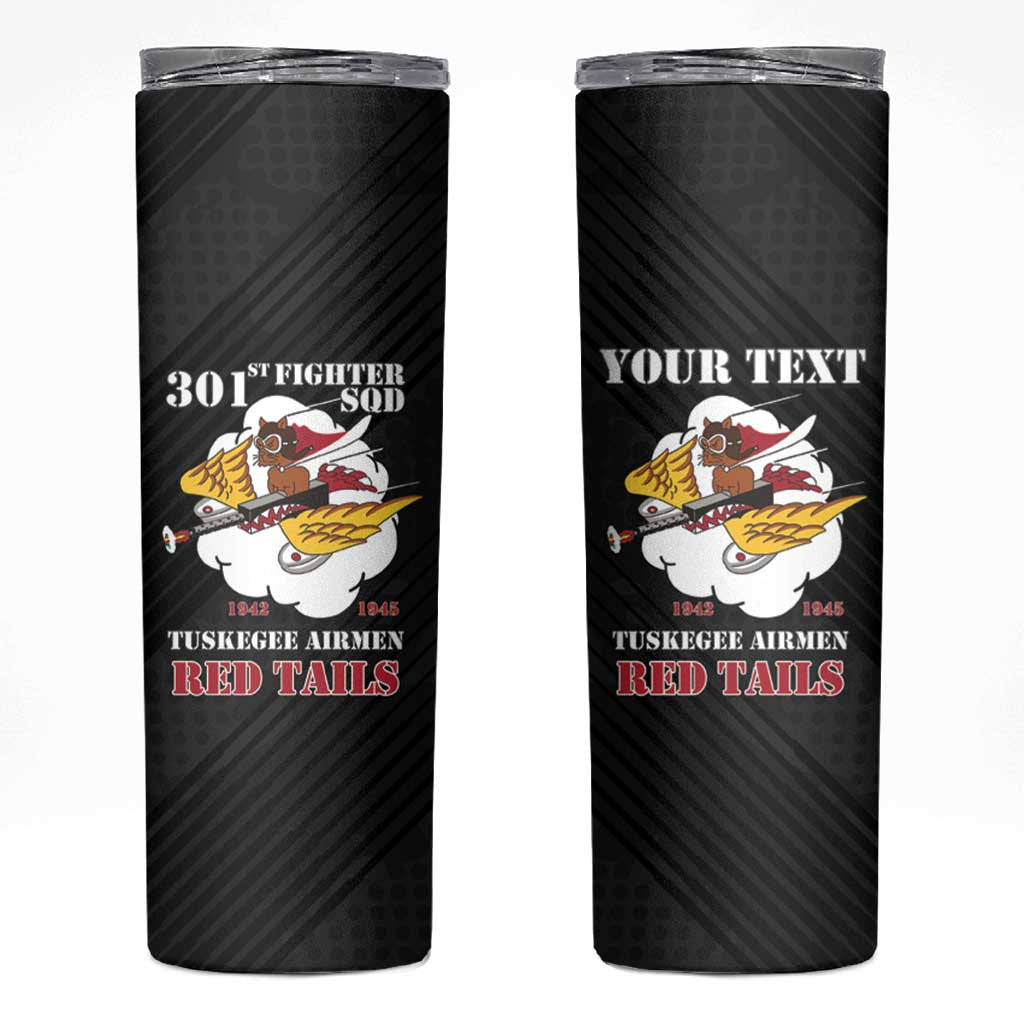 Personalized Tuskegee Airmen Red Tails Skinny Tumbler 301st Fighter Squadron - Black - Wonder Print Shop