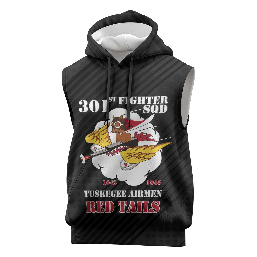 Personalized Tuskegee Airmen Red Tails Sleeveless Hoodie 301st Fighter Squadron - Black - Wonder Print Shop
