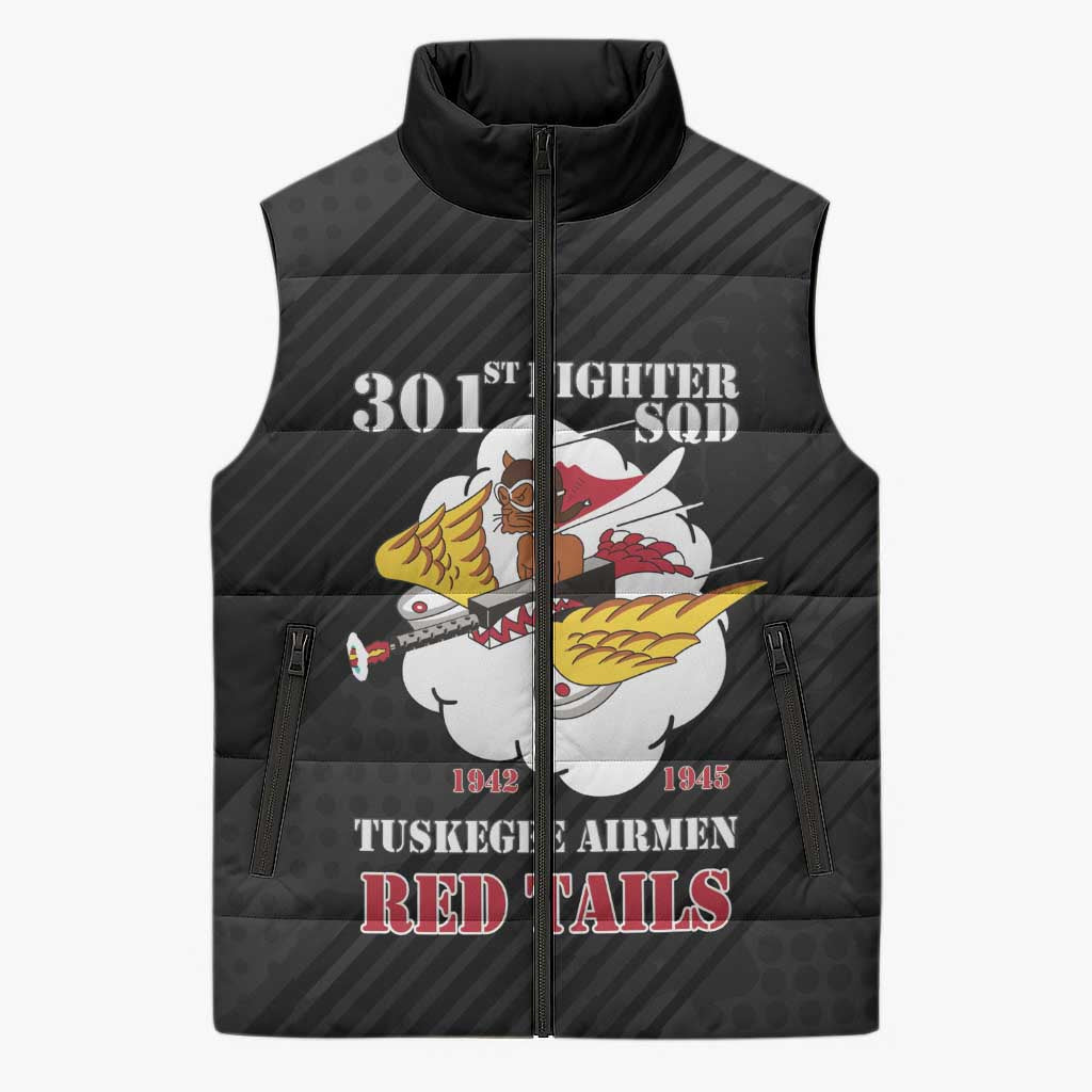 Personalized Tuskegee Airmen Red Tails Sleeveless Puffer Jacket 301st Fighter Squadron - Black - Wonder Print Shop