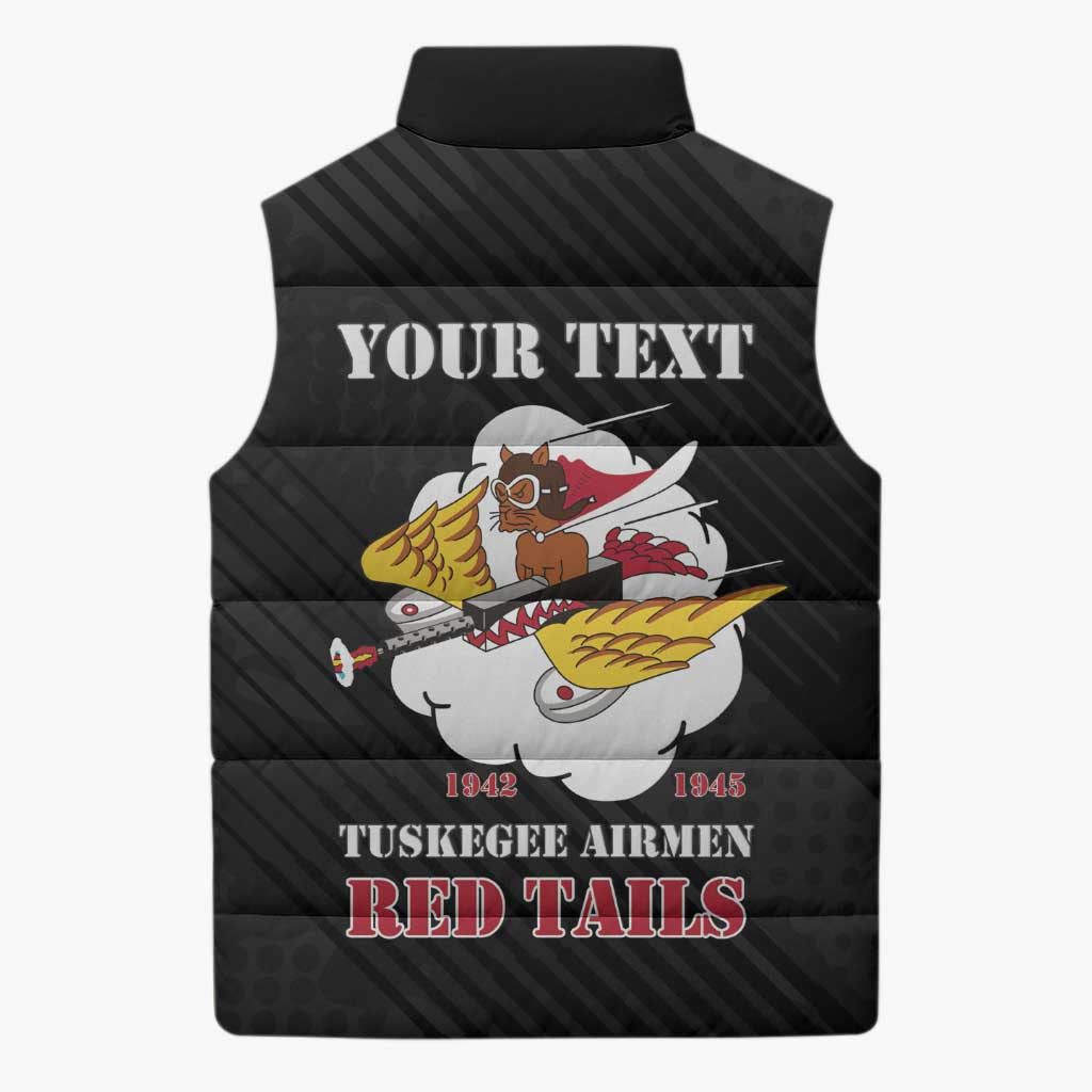 Personalized Tuskegee Airmen Red Tails Sleeveless Puffer Jacket 301st Fighter Squadron - Black - Wonder Print Shop