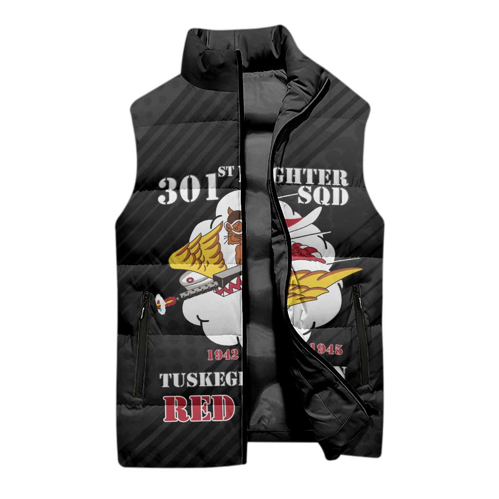 Personalized Tuskegee Airmen Red Tails Sleeveless Puffer Jacket 301st Fighter Squadron - Black - Wonder Print Shop