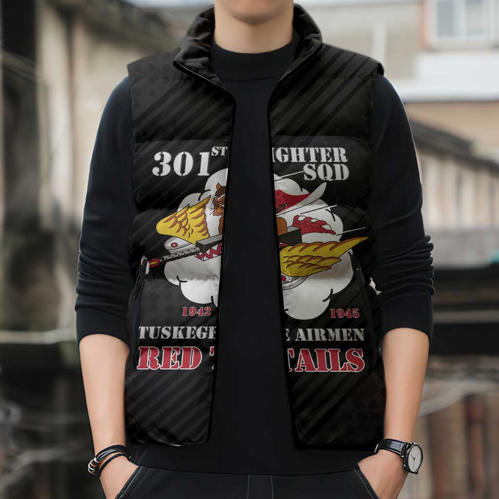 Personalized Tuskegee Airmen Red Tails Sleeveless Puffer Jacket 301st Fighter Squadron - Black - Wonder Print Shop