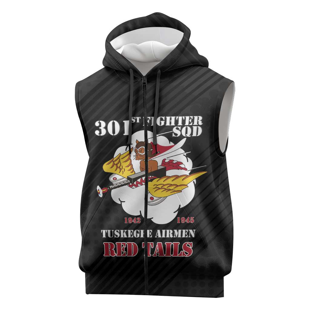 Personalized Tuskegee Airmen Red Tails Sleeveless Zip Hoodie 301st Fighter Squadron - Black - Wonder Print Shop