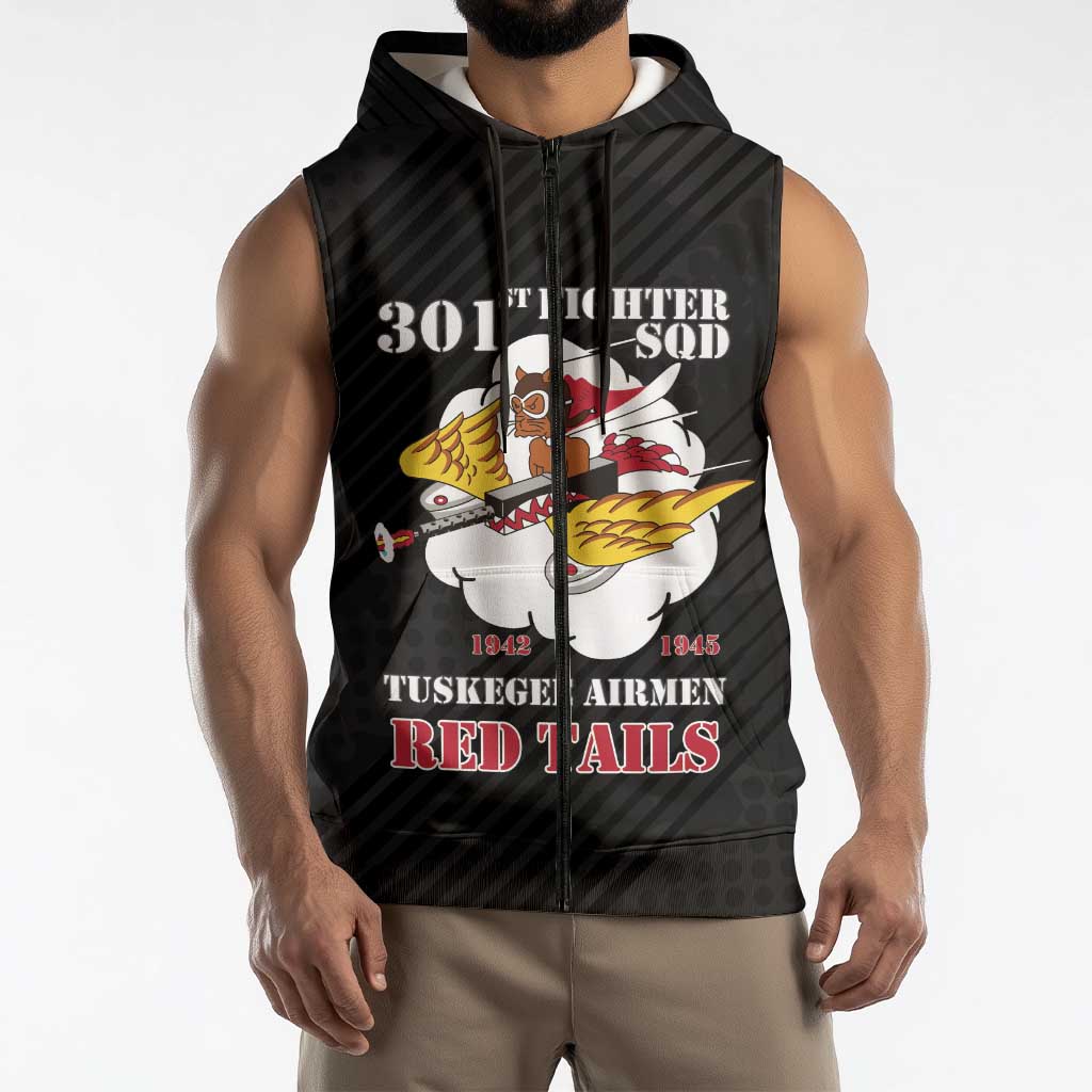 Personalized Tuskegee Airmen Red Tails Sleeveless Zip Hoodie 301st Fighter Squadron - Black - Wonder Print Shop