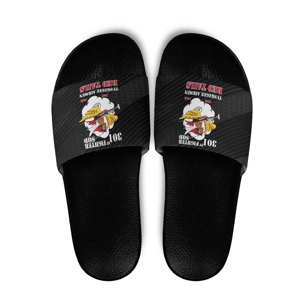 Tuskegee Airmen Red Tails Slide Sandals 301st Fighter Squadron - Black - Wonder Print Shop