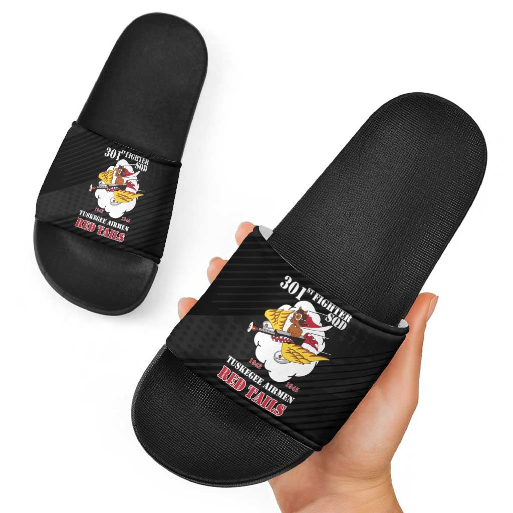 Tuskegee Airmen Red Tails Slide Sandals 301st Fighter Squadron - Black - Wonder Print Shop