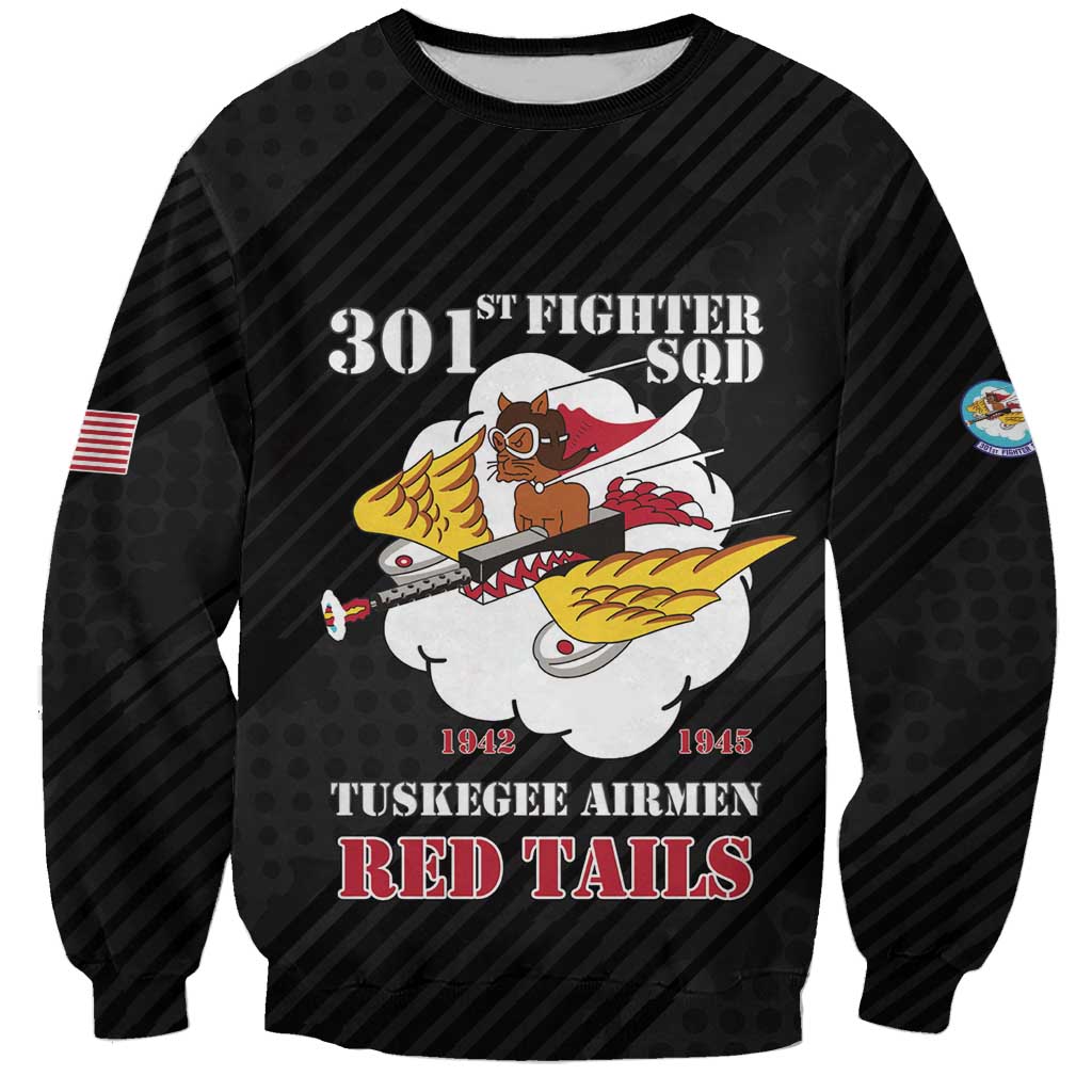 Personalized Tuskegee Airmen Red Tails Sweatshirt 301st Fighter Squadron - Black - Wonder Print Shop