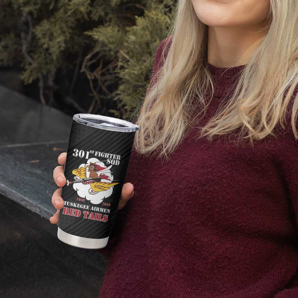 Personalized Tuskegee Airmen Red Tails Tumbler Cup 301st Fighter Squadron - Black - Wonder Print Shop